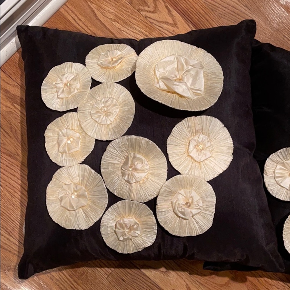 2 Black and Cream flowered Pillows